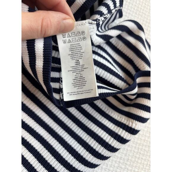 Michael Kors Midi Dress Small Nautical Mock Neck Navy White Vacation Coastal - Picture 6 of 10